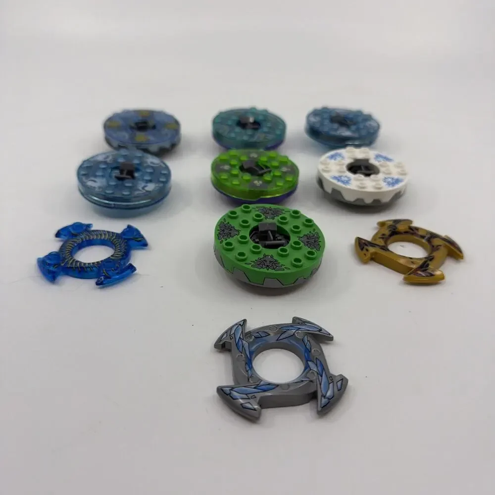 Lot of 7 LEGO Ninjago Spinners w/ 3 Character Toppers Spinjitzu Accessories
